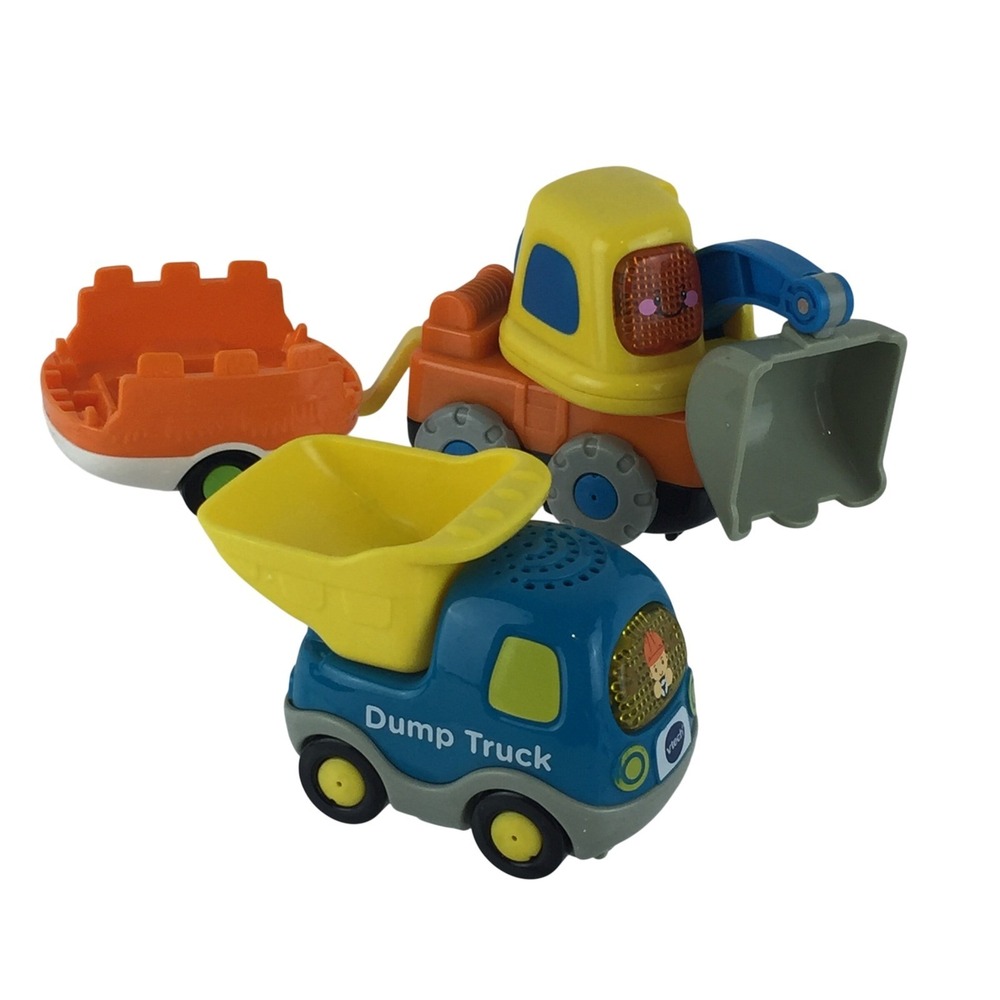 VTech Go Go Smart Wheels Excavator Dump Truck Trailer Lot Construction Tested